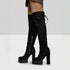 Elegante Damen Overknee Stiefel mit Plateau, Mandelspitze & Reißverschluss